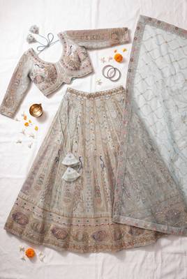 Elegant Pastel colour Embroidered Lehenga Choli with Resham & Zardosi Work 4