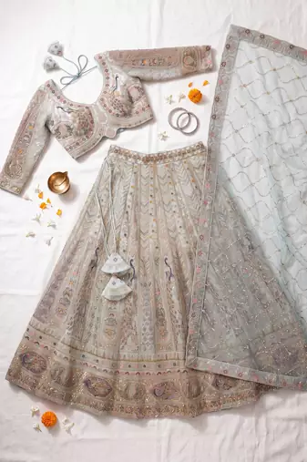 Elegant Pastel colour Embroidered Lehenga Choli with Resham & Zardosi Work