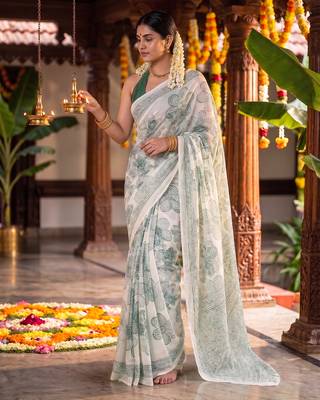 Graceful satin silk blend floral printed saree 4