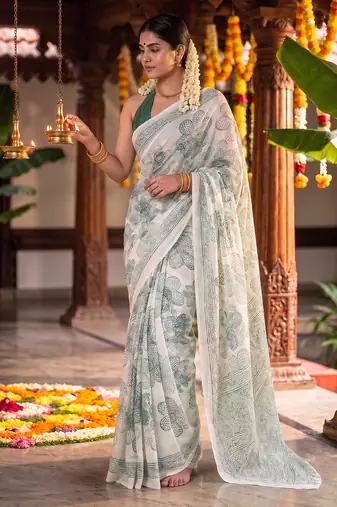 Graceful satin silk blend floral printed saree