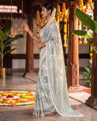 Graceful satin silk blend floral printed saree 5