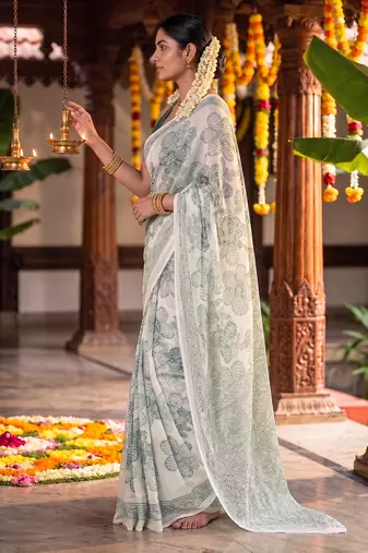 Graceful satin silk blend floral printed saree