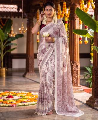 Graceful satin silk blend floral printed saree 1
