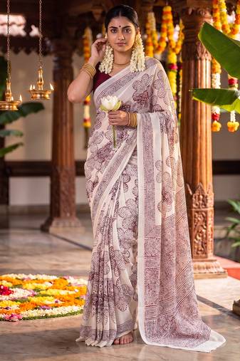 Graceful satin silk blend floral printed saree