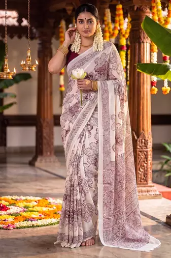 Graceful satin silk blend floral printed saree