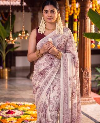 Graceful satin silk blend floral printed saree 2