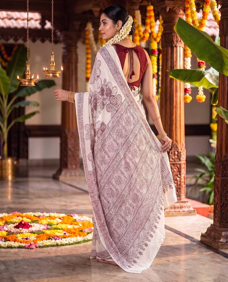 Graceful satin silk blend floral printed saree