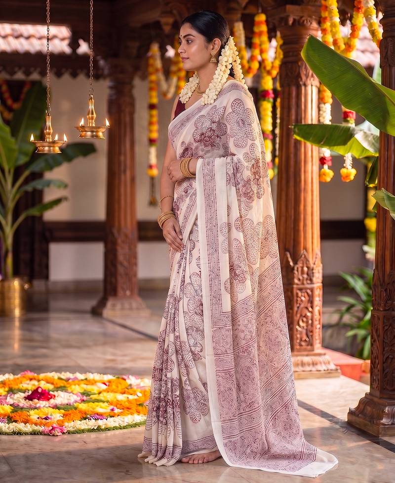 Graceful satin silk blend floral printed saree