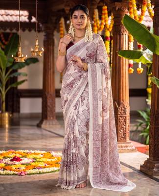 Graceful satin silk blend floral printed saree 5