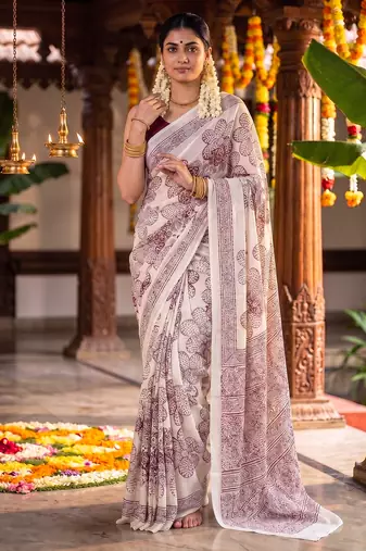Graceful satin silk blend floral printed saree