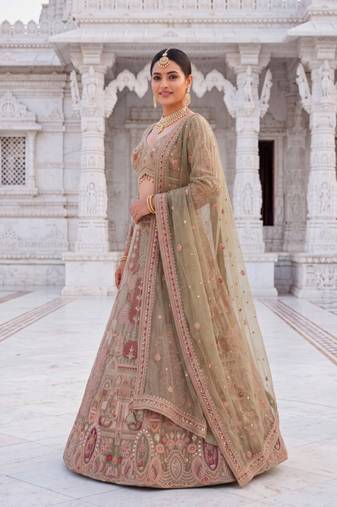 Sage Green Embroidered  Lehenga Choli Set