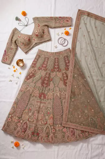 Sage Green Embroidered  Lehenga Choli Set