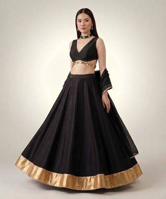 Black Embroidered Dupion Silk Lehenga Set 1