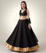 Black Embroidered Dupion Silk Lehenga Set