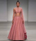 Mauve Pink Embroidered Pure Raw Silk Lehenga Set