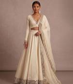 Ivory Embroidered Satin Linen Lehenga Set