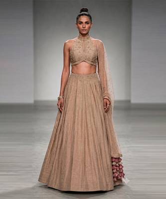 Beige Embroidered Pure Raw Silk Lehenga Set 1