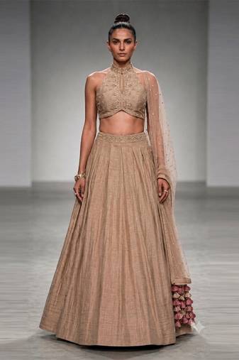 Beige Embroidered Pure Raw Silk Lehenga Set