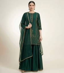 Emerald green embroidered dupion silk sharara set