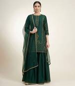 Emerald green embroidered dupion silk sharara set