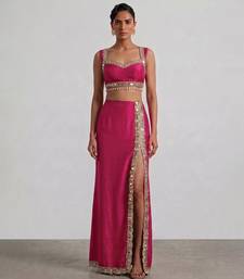 Hot pink embroidered dupion silk co ord set
