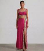 Hot pink embroidered dupion silk co ord set