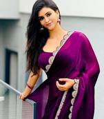 Purple Color Emebroidered Lace Border Orangza Saree