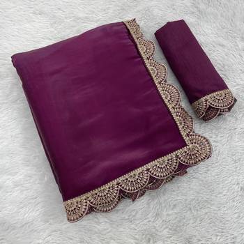 Purple Color Emebroidered Lace Border Orangza Saree 5