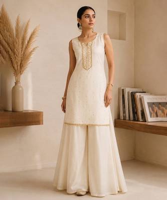 Ivory embroidered georgette co ord set 1