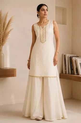 Ivory embroidered georgette co ord set
