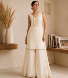 Ivory embroidered georgette co ord set