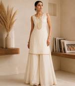 Ivory embroidered georgette co ord set