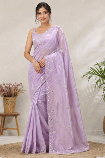 Lavender Color Original beeds work Silk Blend Saree