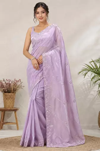 Lavender Color Original beeds work Silk Blend Saree