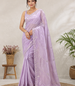 Lavender Color Original beeds work Silk Blend Saree