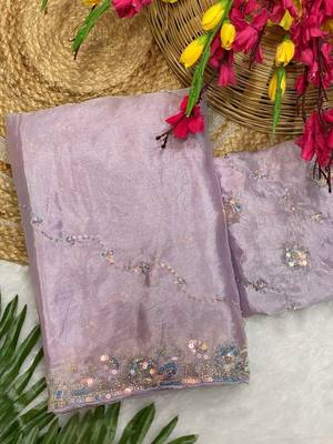 Lavender Color Original beeds work Silk Blend Saree 3
