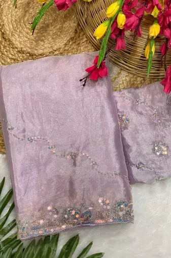 Lavender Color Original beeds work Silk Blend Saree