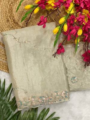 Off White Color Original beeds work Silk Blend Saree 3
