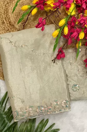 Off White Color Original beeds work Silk Blend Saree