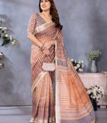 brown digital printed work cotton blend saree