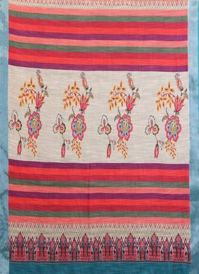 cream color digital printed work cotton blend saree 4