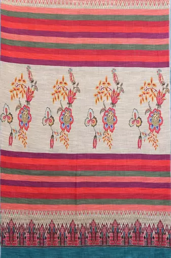 cream color digital printed work cotton blend saree