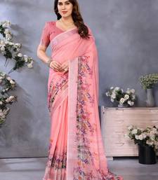 peach color digital printed work cotton blend saree