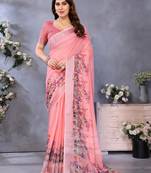 peach color digital printed work cotton blend saree