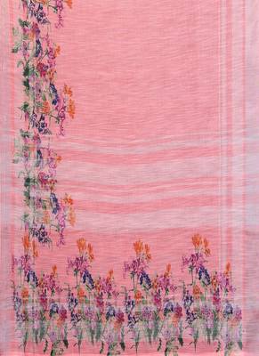 peach color digital printed work cotton blend saree 5