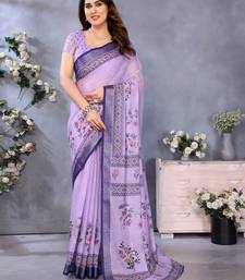 purple digital printed work cotton blend saree