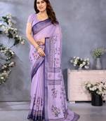 purple color digital printed work cotton blend saree