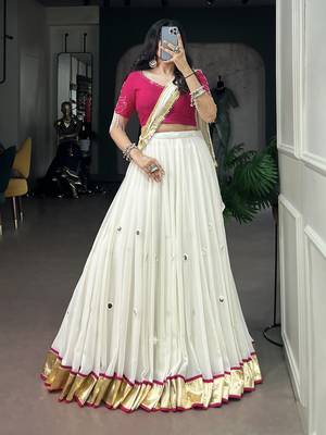 navratri mirror work lehenga choli with dupatta- full stitched free size 1
