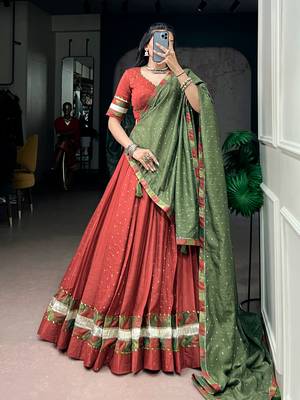 chanderi silk blend navratri lehenga choli with dupatta- full stitched free size 1