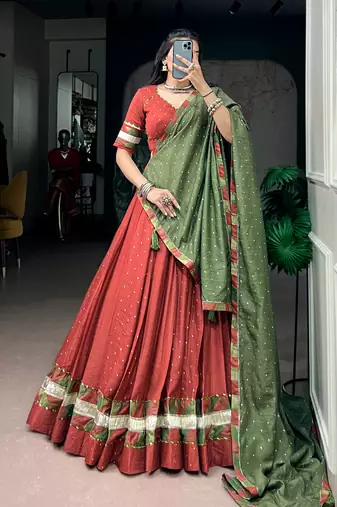 chanderi silk blend navratri lehenga choli with dupatta- full stitched free size